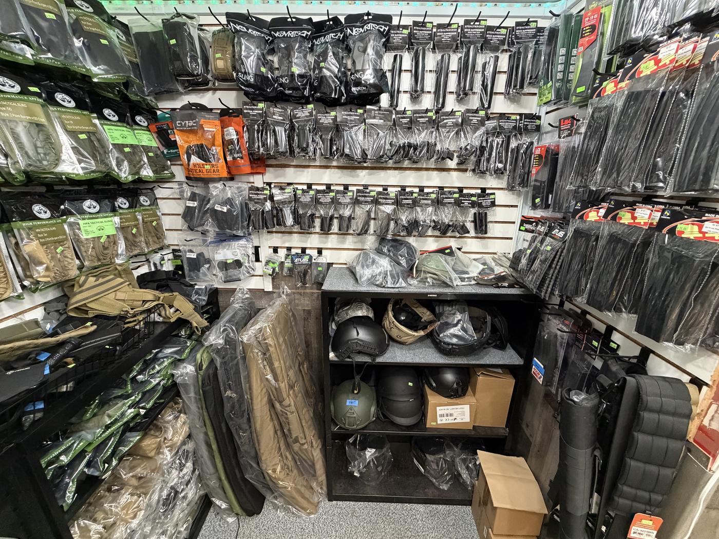 Display cases full of parts and accessories